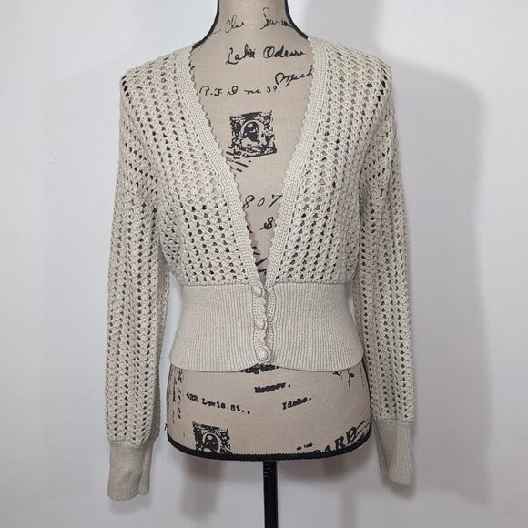 Reformation Erin Crochet Cardigan In Natural Button V-Neck Small S - Picture 1 of 14
